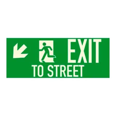 American Permalight Photoluminescent Exit To Street "Left Down" NYC Mea-Listed Aluminum Sign 86-60237F